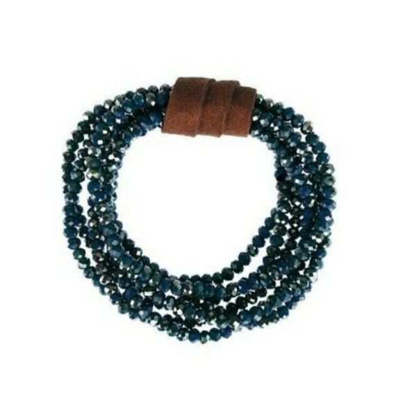 Blue Druzy Bracelet Multi-Strand Vegan leather Wrapped Stretchy Trendy... - Picture 2 of 3
